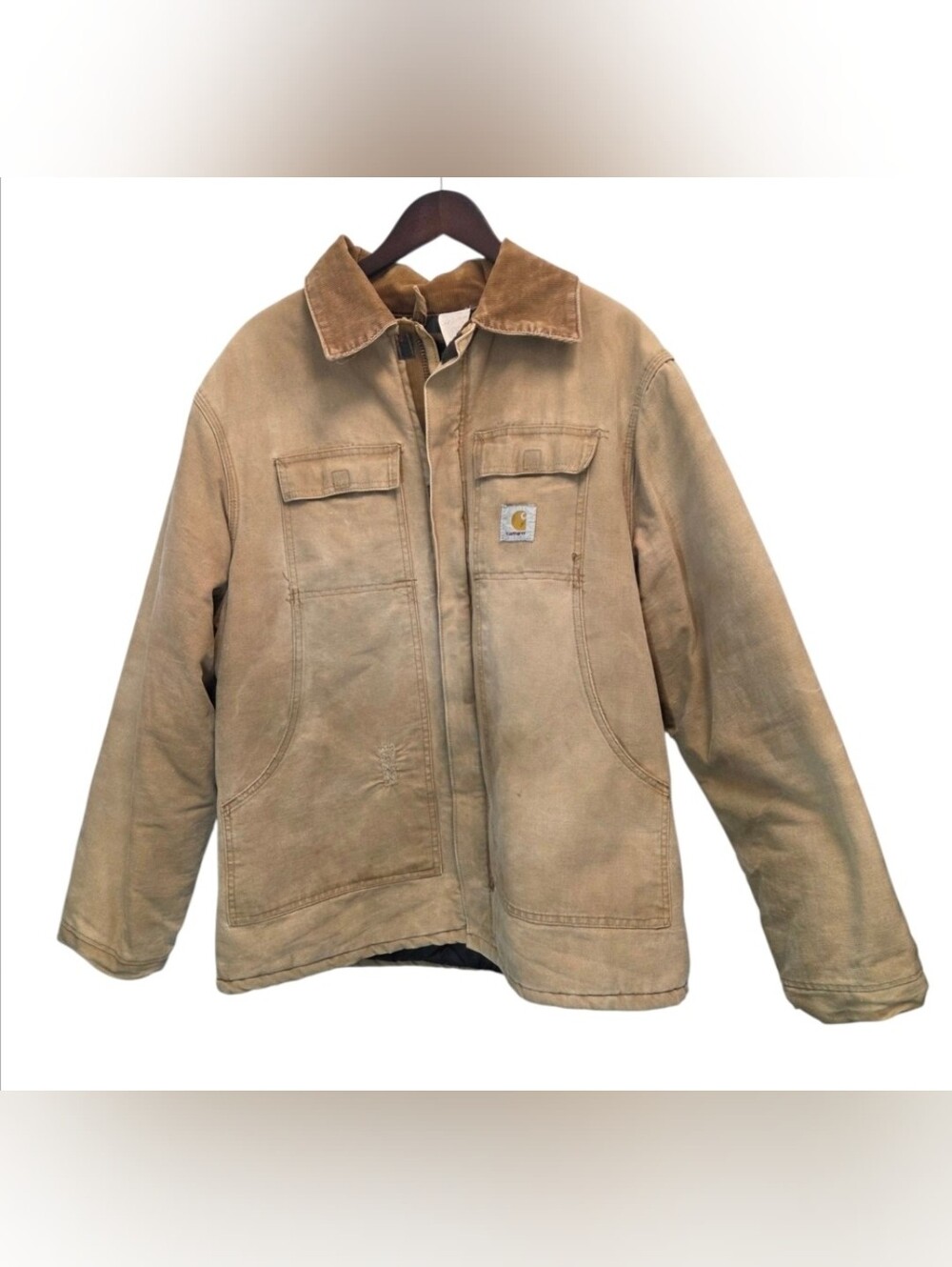 Vintage Carhartt Canvas Duck Jacket Quilt Lined Men Brown USA JQ186 Sz 46 (L/XL)
